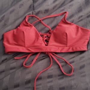 Zaful Lace-Up Red Wine Bikini Top